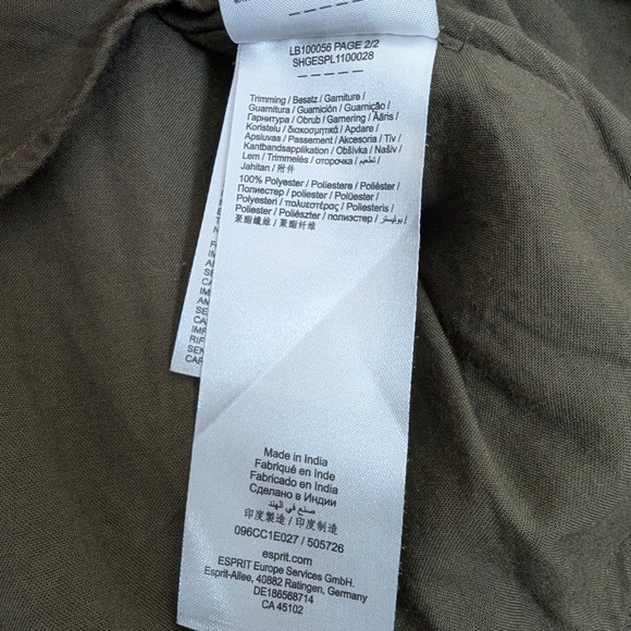 EDC Mini Dress Olive Khaki Green V-Neck Balloon Sleeve Embroidered Long Sleeve - Picture 4 of 13